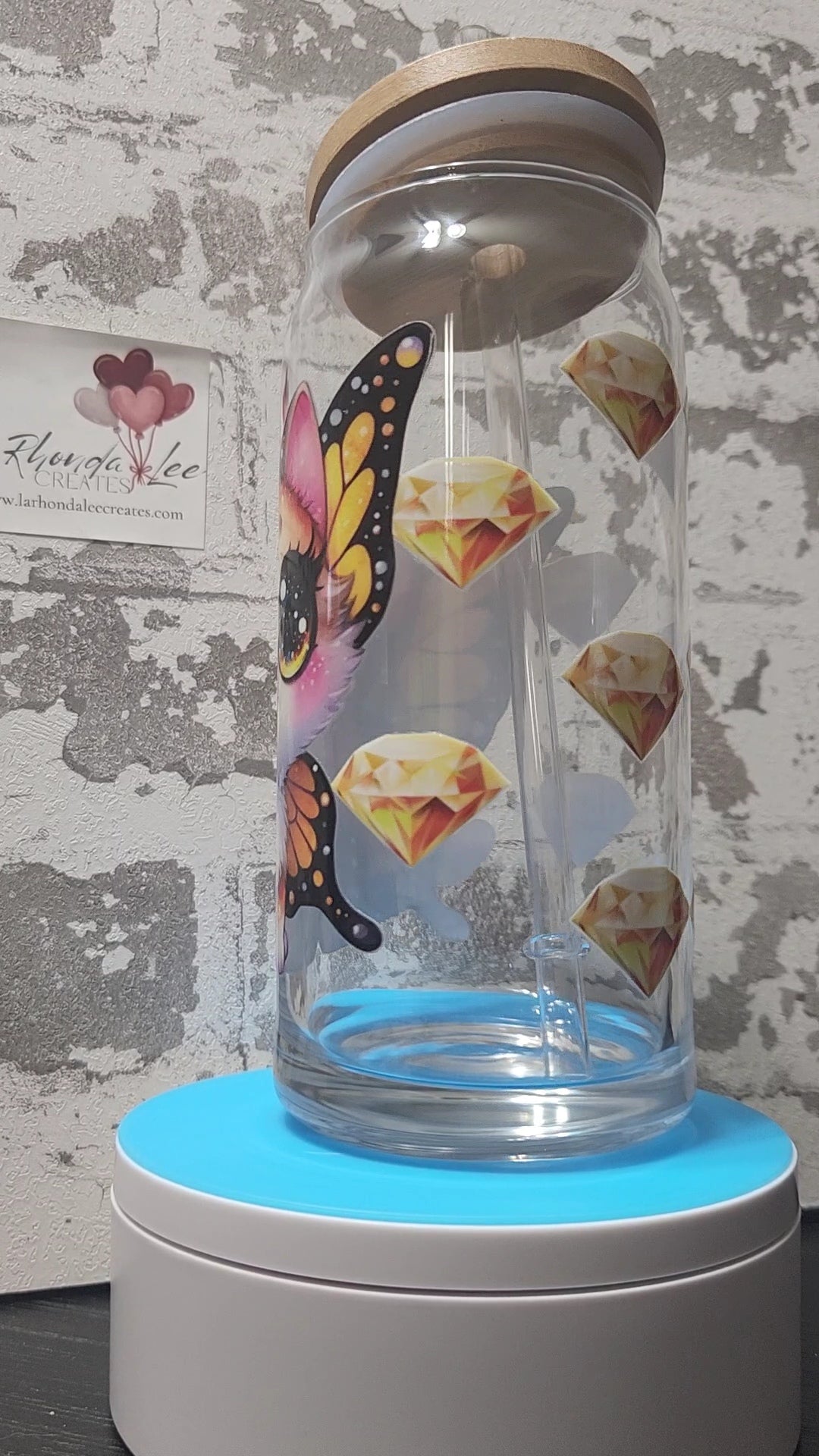 Butterfly Kitty 20 oz glass tumbler