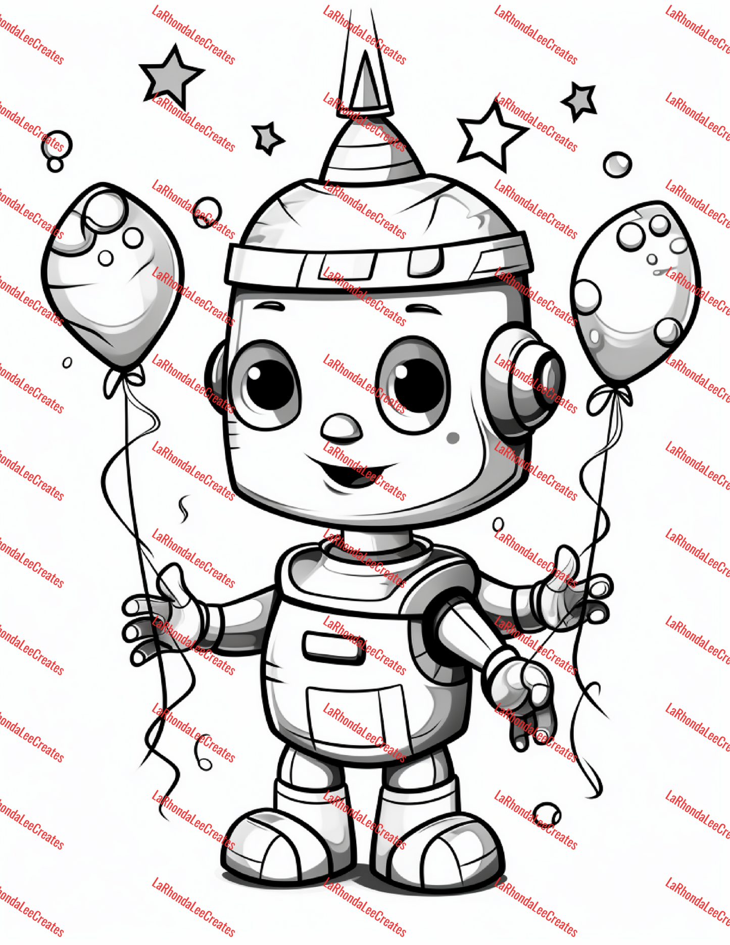 Robot Birthday Digital Coloring Book