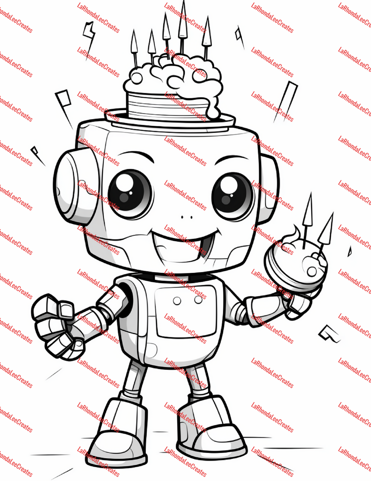 Robot Birthday Digital Coloring Book