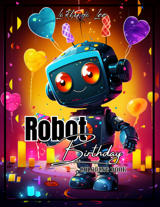 Robot Birthday Digital Coloring Book