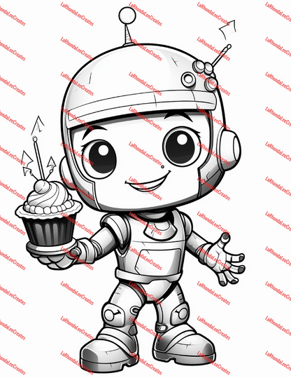 Robot Birthday Digital Coloring Book