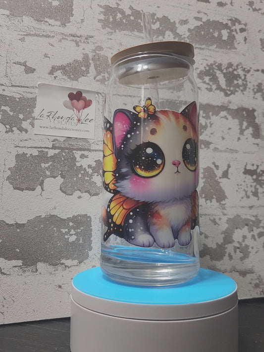 Butterfly Kitty 20 oz glass tumbler