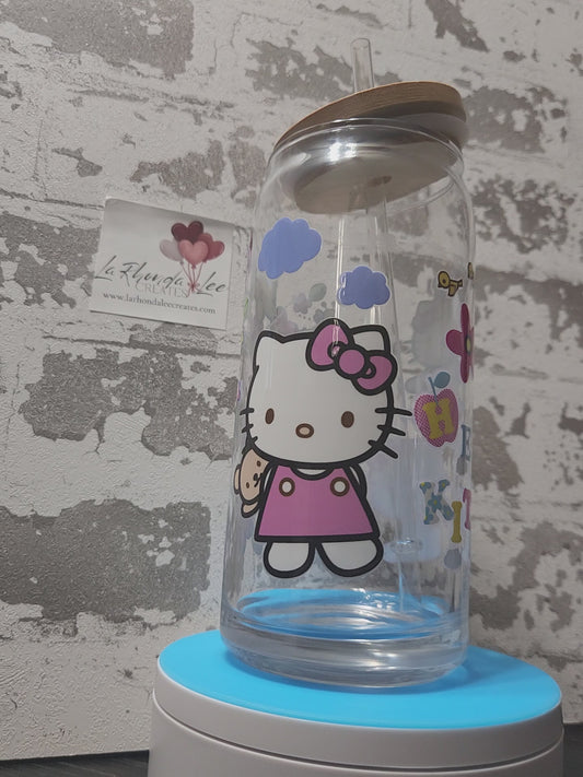 Kitty Hello 20oz glass tumbler