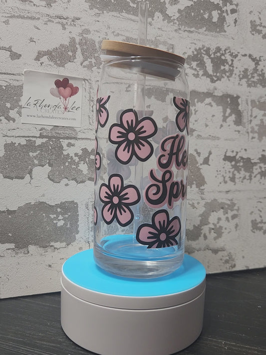 Hello Spring 20oz glass tumbler