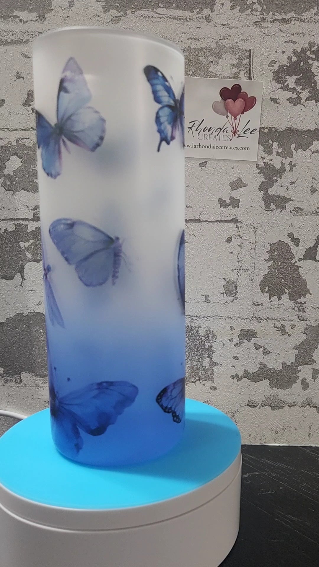 25oz Tall Glass Tumbler Butterfly/Dragonfly (Blue gradient)w/ Bamboo Lid