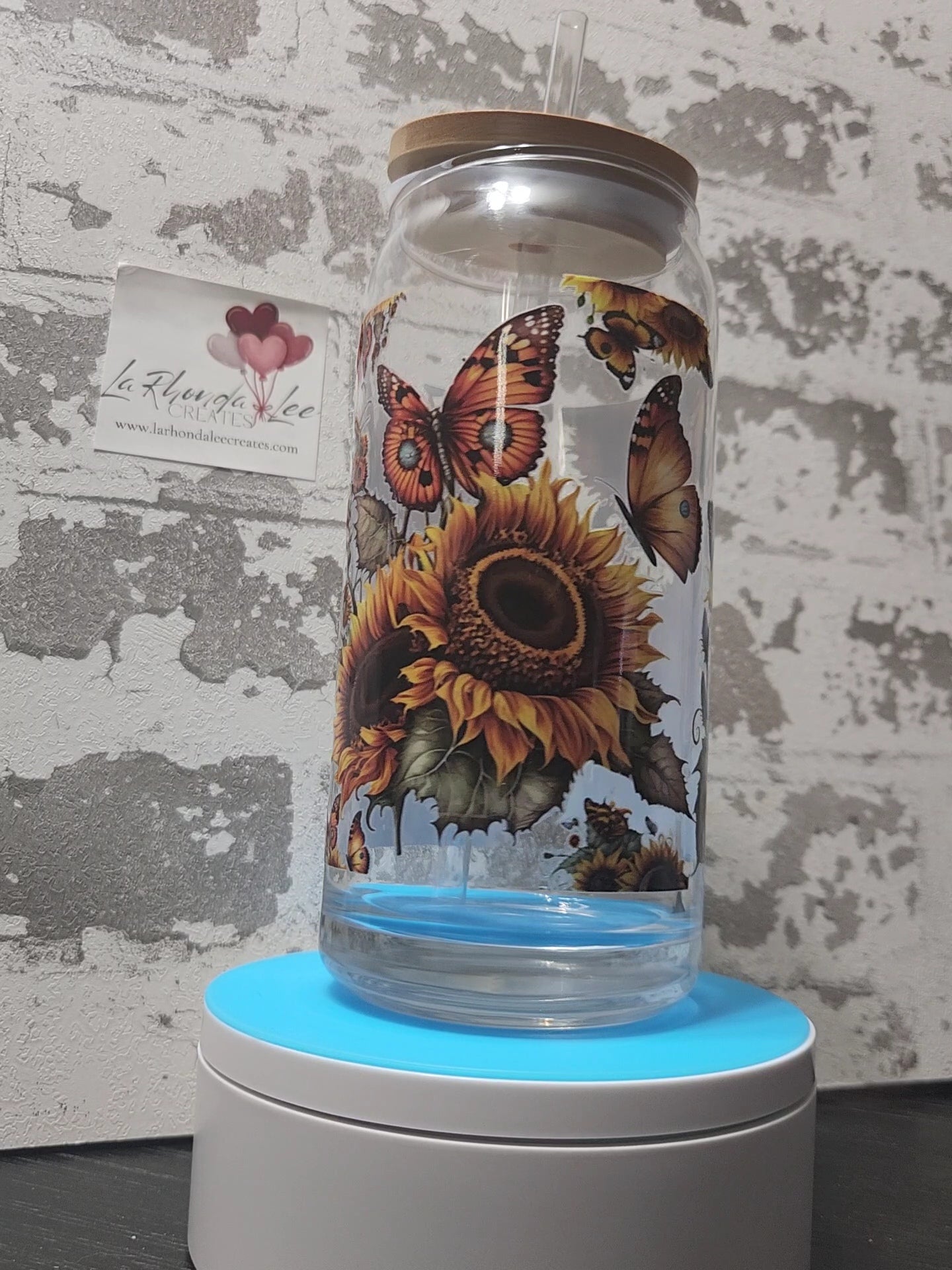 Sunflower Butterfly 20oz Glass Tumbler