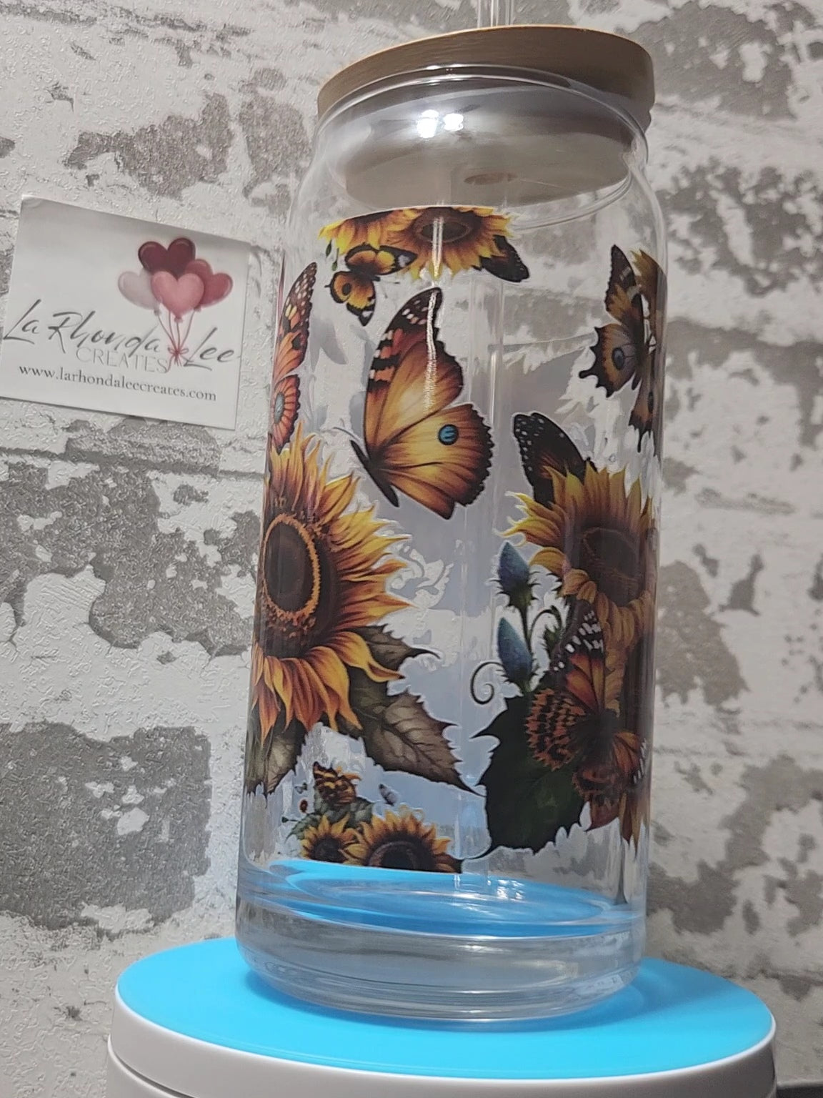 Sunflower Butterfly 20oz Glass Tumbler