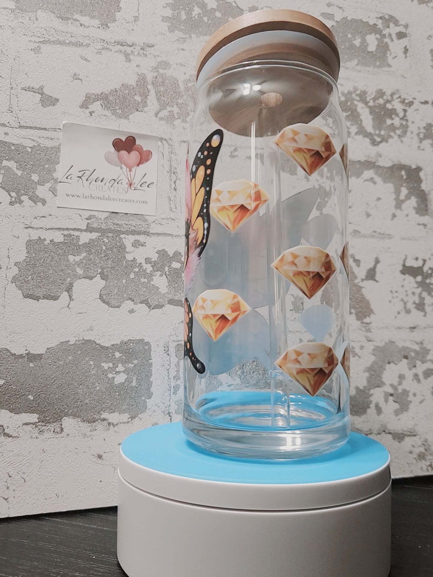 Butterfly Kitty 20 oz glass tumbler