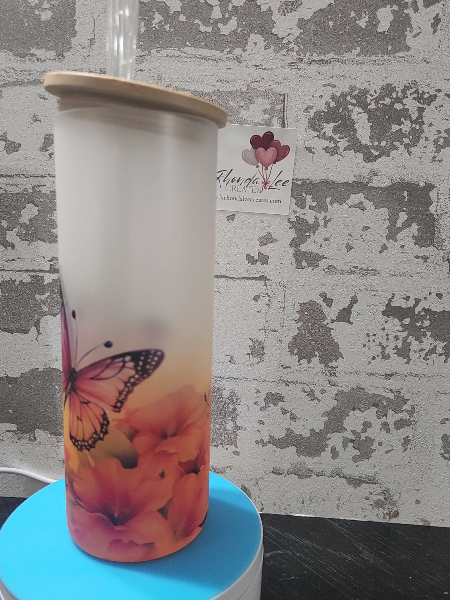 25oz Tall Glass Tumbler Butterfly (orange gradient)w/ Bamboo Lid