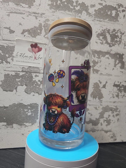 Mardi Gras Calf 20oz glass tumbler