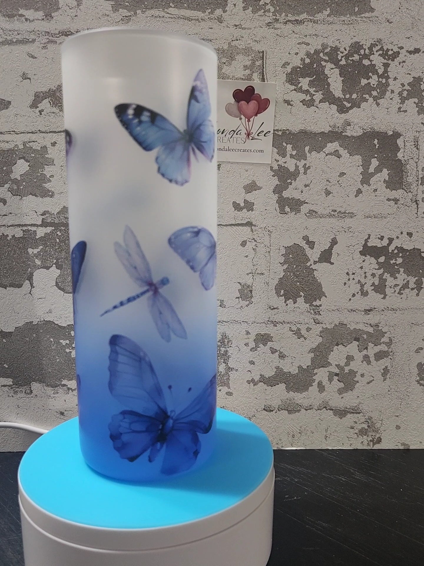 25oz Tall Glass Tumbler Butterfly/Dragonfly (Blue gradient)w/ Bamboo Lid