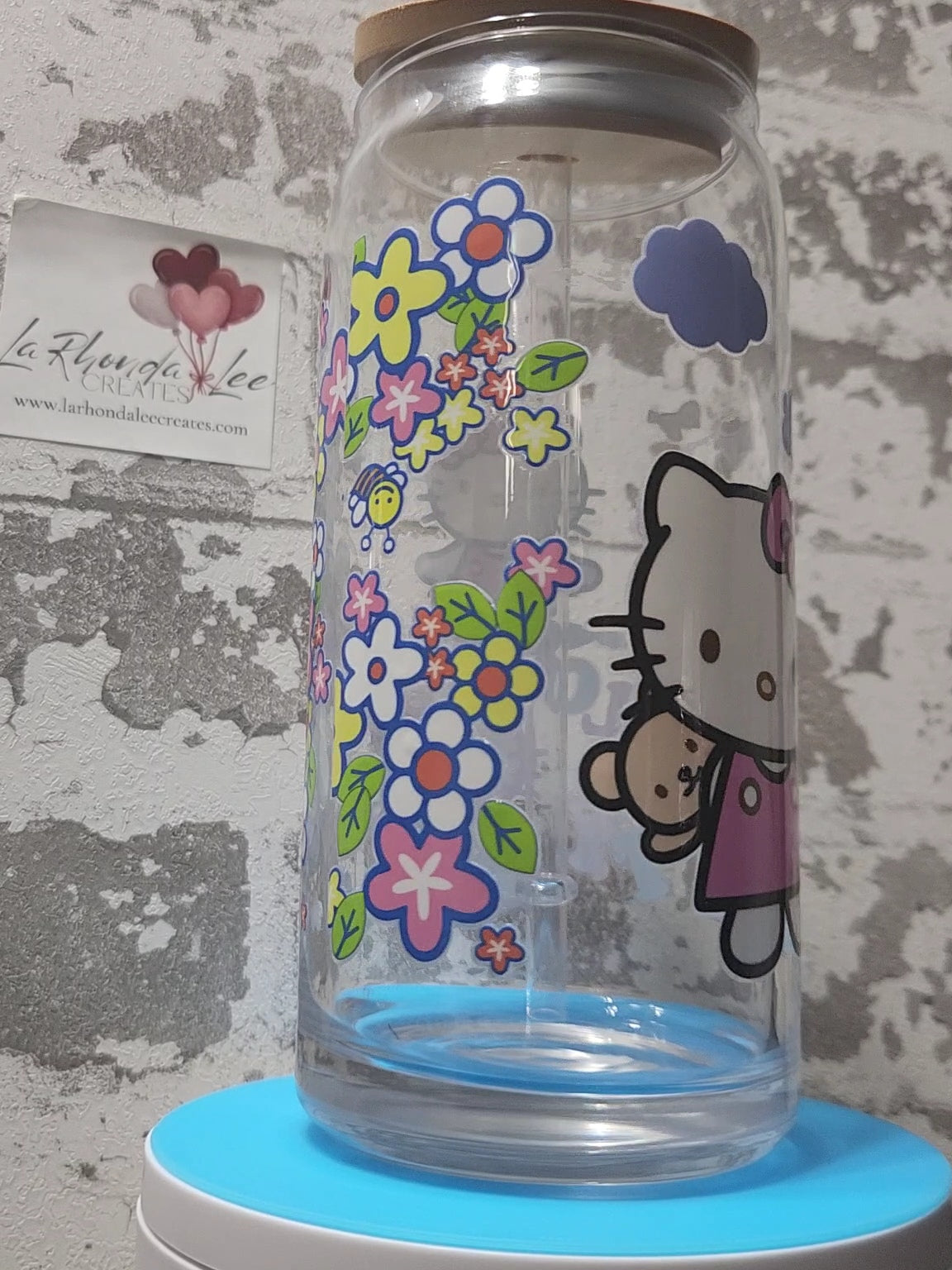 Kitty Hello 20oz glass tumbler
