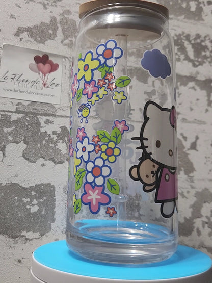 Kitty Hello 20oz glass tumbler