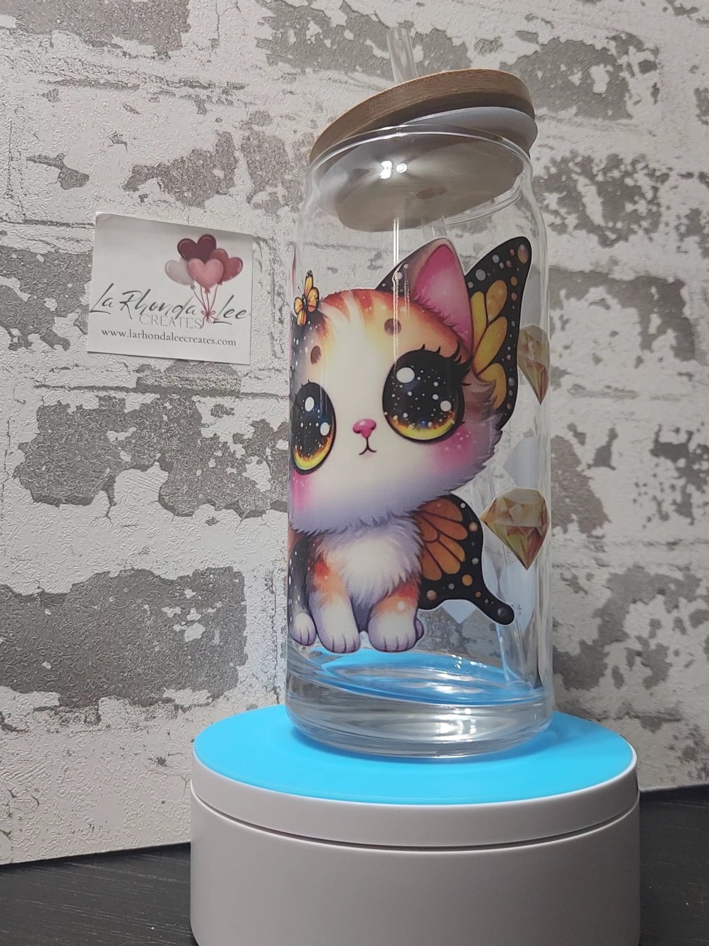 Butterfly Kitty 20 oz glass tumbler