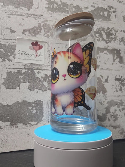 Butterfly Kitty 20 oz glass tumbler